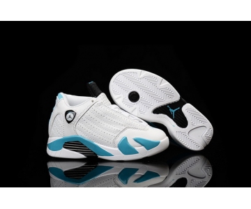 Wholesale Cheap Air Jordan 14 Kid Shoes White/blue-black