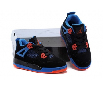 Wholesale Cheap Air Jordan 4 (IV) Kids Shoes Black/blue-orange