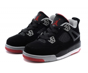 Wholesale Cheap Air Jordan 4 (IV) Kids Shoes Black/gray-red