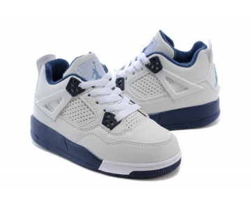 Wholesale Cheap Air Jordan 4 (IV) Kids Shoes White/blue