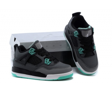 Wholesale Cheap Air Jordan 4 (IV) Kids Shoes black/gray-green