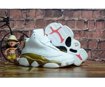 Wholesale Cheap Kids' Air Jordan 13 Defining Moments Shoes White/Gold-red