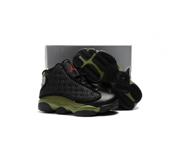 Wholesale Cheap Kids' Air Jordan 13 Olive Shoes Black/Green-red