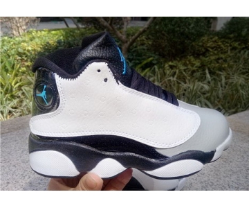 Wholesale Cheap Kids Air Jordan 13 Retro Barons White/Grey-Black-Blue