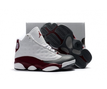 Wholesale Cheap Kids' Air Jordan 13 Retro Shoes White/Deep red-Grey