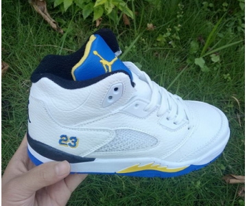 Wholesale Cheap Kids Air Jordan 5 Laney 2016 White/yellow-blue