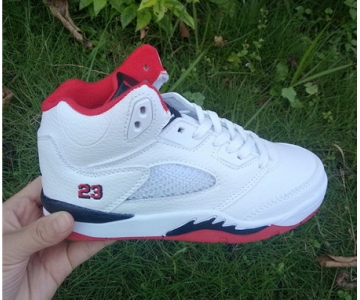 Wholesale Cheap Kids Air Jordan 5 Retro Shoes White/red-black