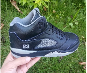 Wholesale Cheap Kids Air Jordan 5 Shoes Black/grey-white