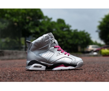 Wholesale Cheap Kids Air Jordan 6 VI Shoes Metallic silver/pink-black