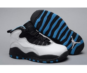 Wholesale Cheap Air Jordan 10 Retro Kids Shoes White/black-blue