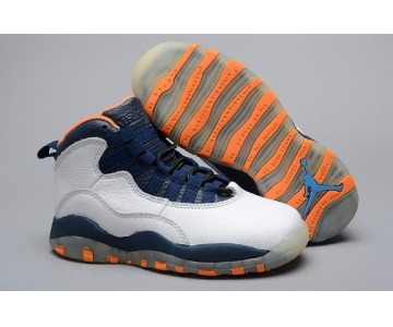 Wholesale Cheap Air Jordan 10 Retro Kids Shoes White/blue-orange