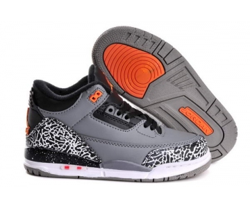 Wholesale Cheap Air Jordan 3 (III) Kids Shoes gray/black cement-white-orange