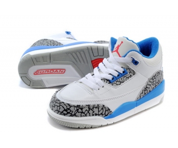 Wholesale Cheap Air Jordan 3 Kids(True Blue 2016 release) Shoes White/gray cement-blue