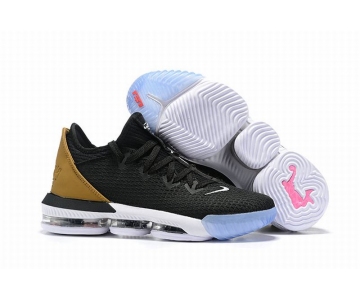 Wholesale Cheap Nike Lebron James 16 Air Cushion Low Shoes White Black Gold