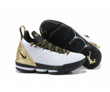 Wholesale Cheap Nike Lebron James 16 Air Cushion Shoes White Gold Champion