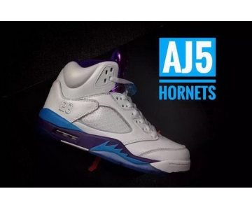 Wholesale Cheap Air Jordan 5 2016 Hornets White/purple-blue