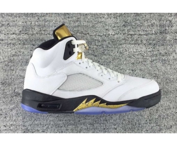 Wholesale Cheap Air Jordan 5 Olympic White/Metallic Gold-Black