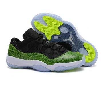 Wholesale Cheap Air Jordan 11 Low Green Snakeskin Shoes Black/Nightshade-White-Volt Ice