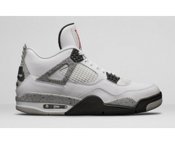 Wholesale Cheap Air Jordan 4 White Cement AIR logo on the heel White/Fire Red-Tech Grey-Black