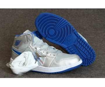 Wholesale Cheap Air Jordan 1 Mid Shoes Silver/blue-white
