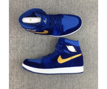 Wholesale Cheap Air Jordan 1 Retro Shoes Blue/Gold-White