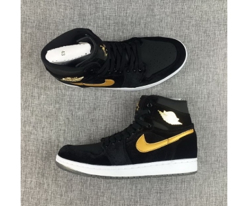 Wholesale Cheap Air Jordan 1 GS Retro Shoes Black/Gold-White