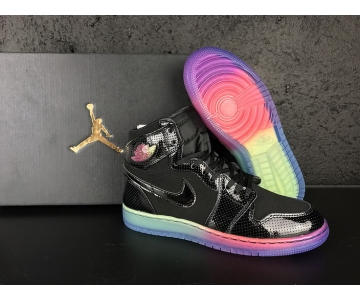 Wholesale Cheap Air Jordan 1 Retro High Gs Heiress Shoes Black/Rainbow