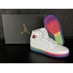 Wholesale Cheap Air Jordan 1 Retro High Gs Heiress Shoes White/Rainbow