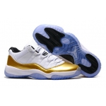 Wholesale Cheap Womens Jordan 11 Low Olympic White/White/Metallic Gold Coin-Black