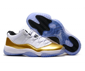 Wholesale Cheap Womens Jordan 11 Low Olympic White/White/Metallic Gold Coin-Black