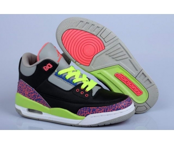 Wholesale Cheap Womens Air Jordan 3 Shoes Black/Purple/Green