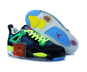 Wholesale Cheap Air Jordan 4 Womens Shoes black/gamma blue-yellow