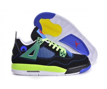 Wholesale Cheap Womens Air Jordan 4 (IV) Retro Shoes black/green-yellow-blue-white