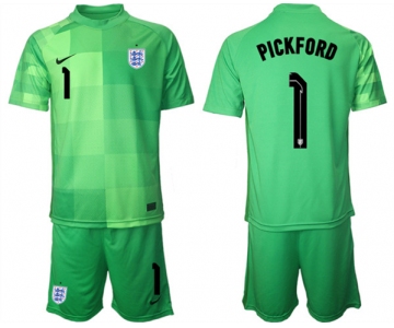 Men's England #1 Pickford Green Goalkeeper Soccer Jersey Suit