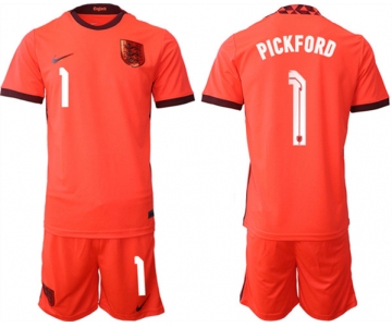 Men's England #1 Pickford Orange Away Soccer Jersey Suit