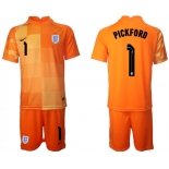 Men's England #1 Pickford Orange Goalkeeper Soccer Jersey Suit