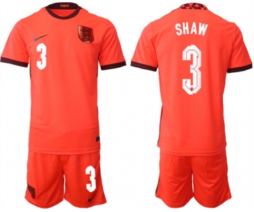 Men's England #3 Shaw Orange Away Soccer Jersey Suit