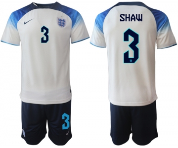 Mens England #3 Shaw White Home Soccer Jersey Suit