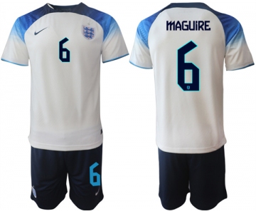 Men's England #6 Maguire White Home Soccer Jersey Suit