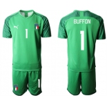 Mens Italy #1 Buffon Green Goalkeeper Soccer Jersey Suit