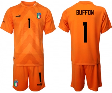 Men's Italy #1 Buffon Orange Goalkeeper Soccer Jersey Suit