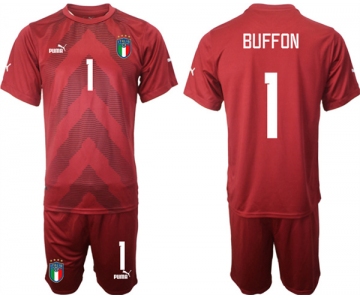 Mens Italy #1 Buffon Red Goalkeeper Soccer Jersey Suit