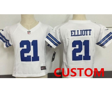 Custom Toddler Dallas Cowboys White Road Stitched NFL Nike Game Jersey