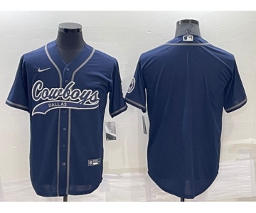 Men's Dallas Cowboys Customized Navy Cool Base Stitched Baseball Jersey