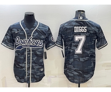 Men's Dallas Cowboys #7 Trevon Diggs Grey Camo With Patch Cool Base Stitched Baseball Jersey