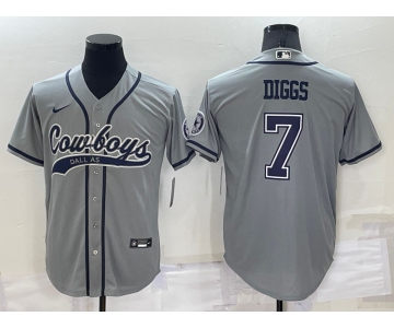 Men's Dallas Cowboys #7 Trevon Diggs Grey Stitched Cool Base Nike Baseball Jersey