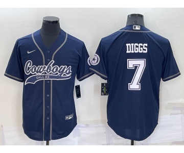 Men's Dallas Cowboys #7 Trevon Diggs Navy Blue Stitched Cool Base Nike Baseball Jersey