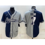 Men's Dallas Cowboys #7 Trevon Diggs Navy Gray Split With Patch Cool Base Stitched Baseball Jersey