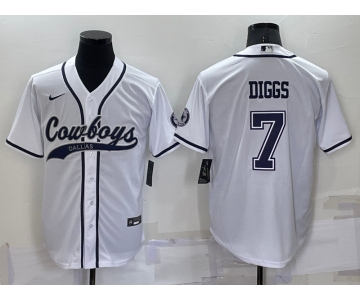 Men's Dallas Cowboys #7 Trevon Diggs White Stitched Cool Base Nike Baseball Jersey