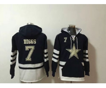 Mens Nfl Dallas Cowboys #7 Trevon Diggs Dark Blue One Front Pocket Pullover Hoodie Jersey